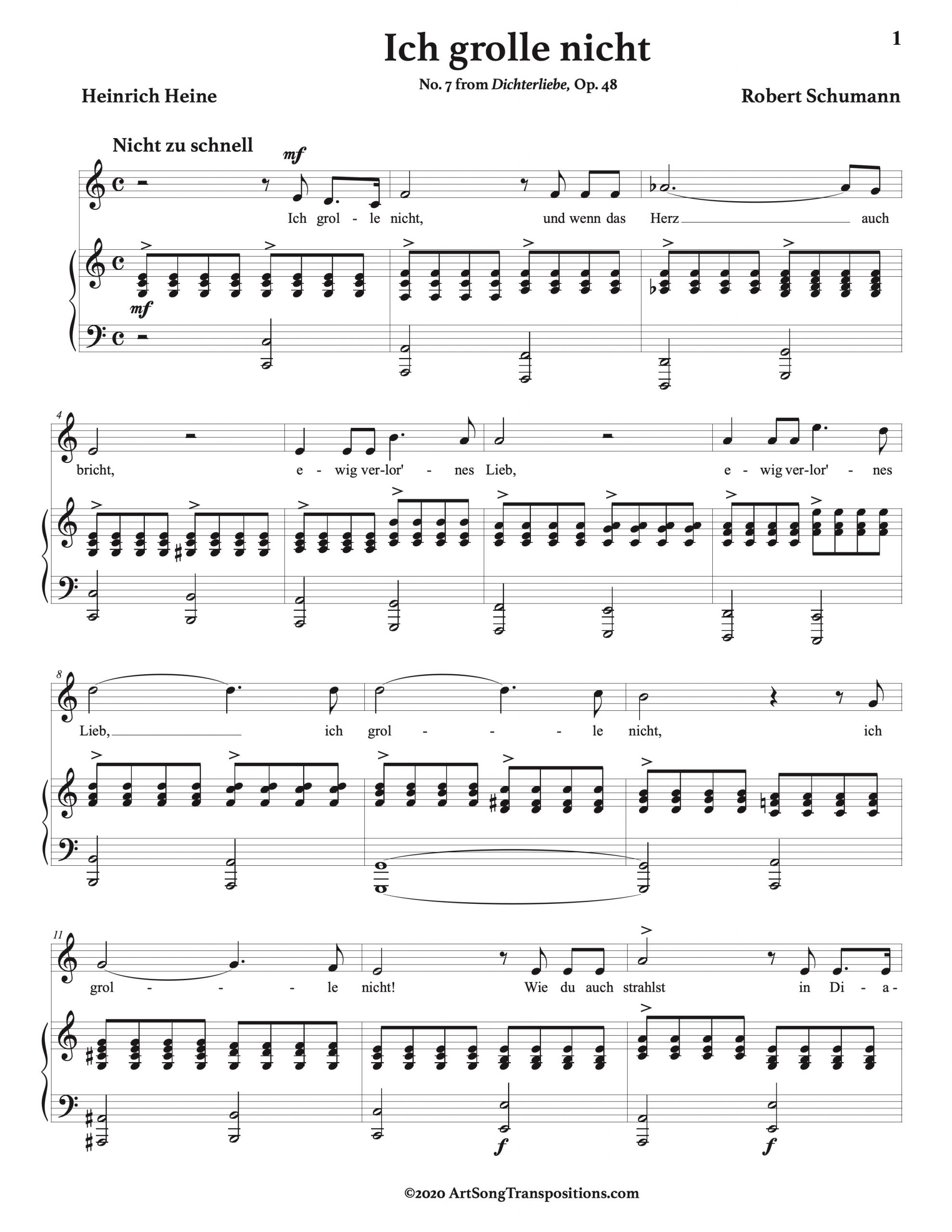 Robert Schumann Ich Grolle Nicht Art Song Transpositions